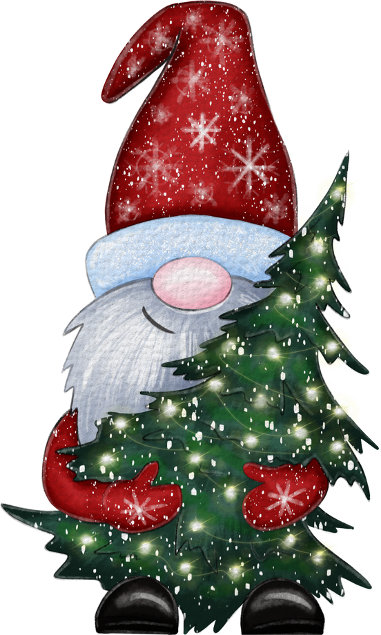 Gnome Holding a Christmas Tree